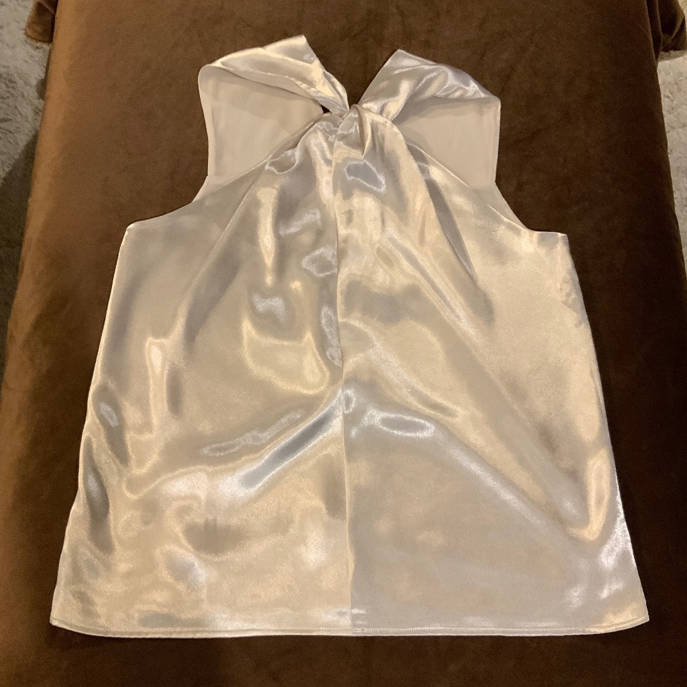 Ann Taylor White M Satin Twist Front Sleeveless Top Party Holiday Date Luxe
